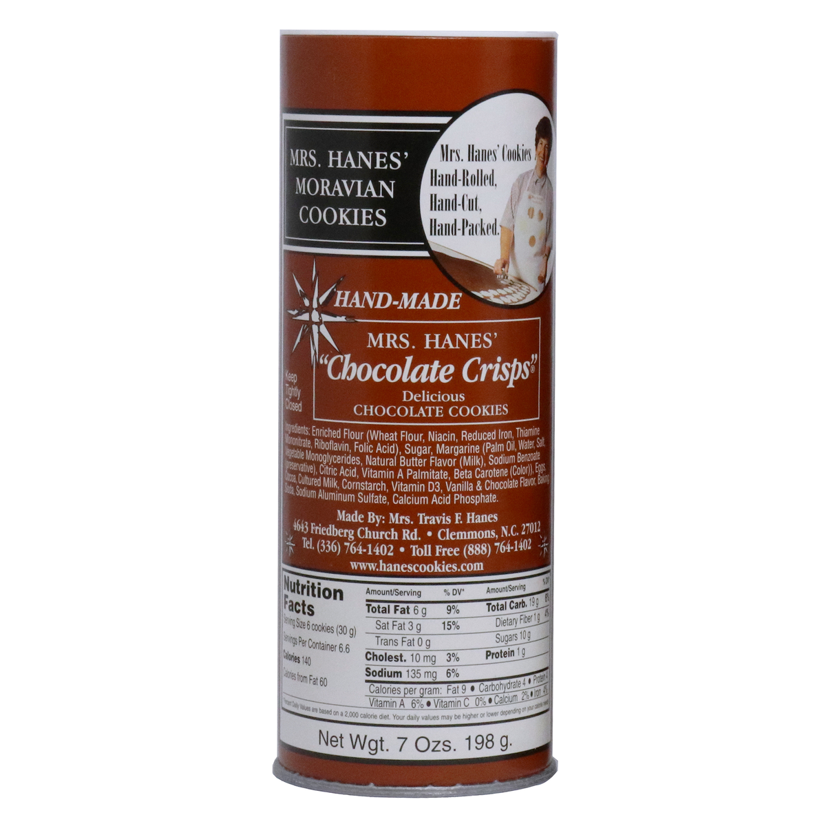 7 oz Tube of Chocolate Crisps – Mrs. Hanes' Moravian Cookies